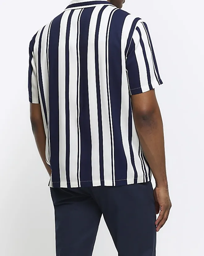 River Island regular fit stripe revere shirt Navy Clearance