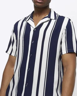 River Island regular fit stripe revere shirt Navy Clearance