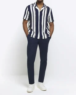 River Island regular fit stripe revere shirt Navy Clearance