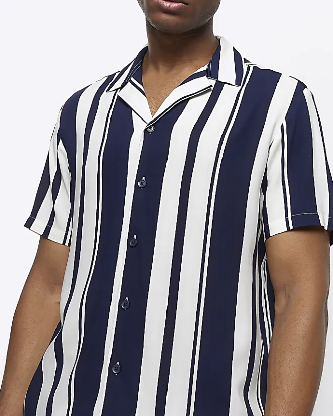 River Island regular fit stripe revere shirt Navy Clearance