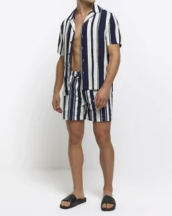 River Island regular fit stripe swim shorts Navy Clearance