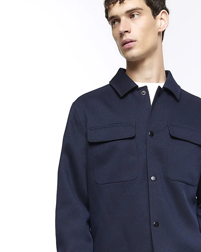 River Island regular fit twill overshirt Navy Discount