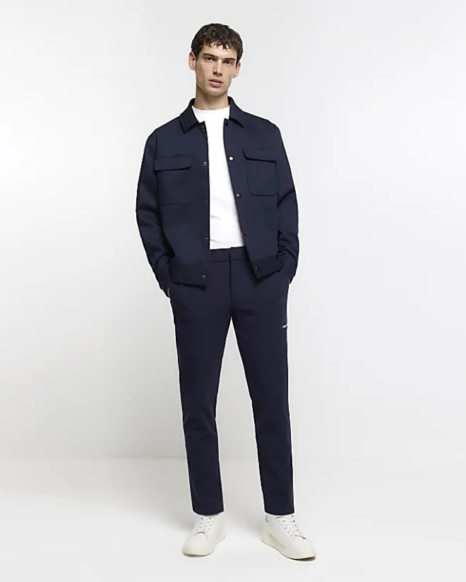 River Island regular fit twill overshirt Navy Discount