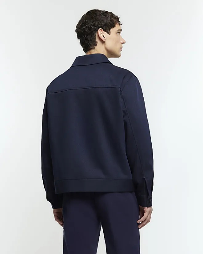 River Island regular fit twill overshirt Navy Discount