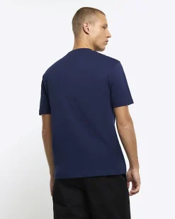 River Island RI studio slim fit t-shirt Navy Discount