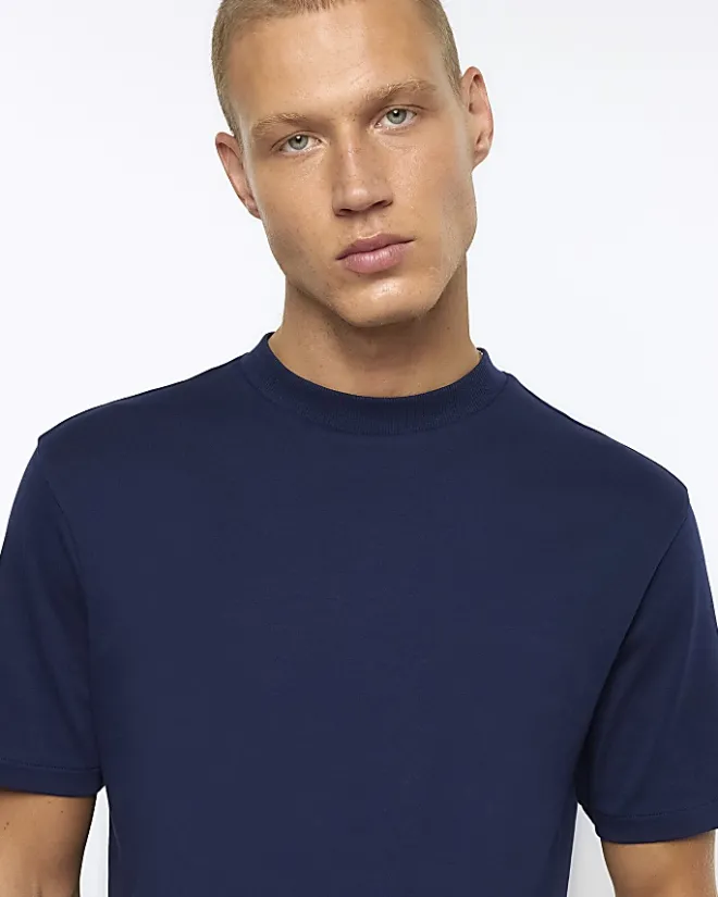 River Island RI studio slim fit t-shirt Navy Discount