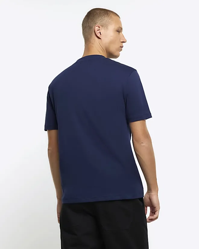 River Island RI studio slim fit t-shirt Navy Discount