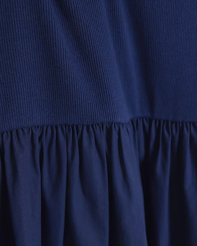 River Island Navy rib long sleeve smock midi dress Blue New