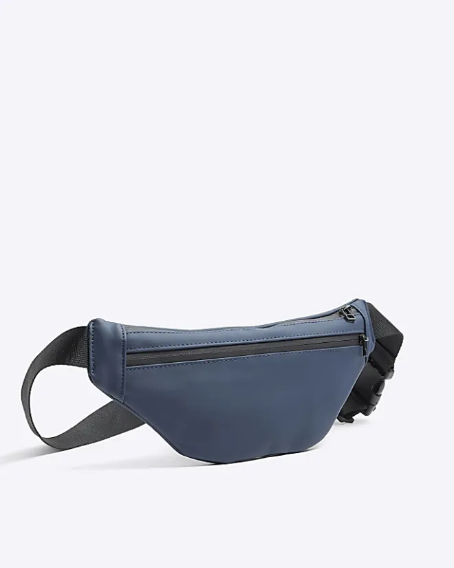 River Island Rubberised Zip Bum bag Navy Fashion