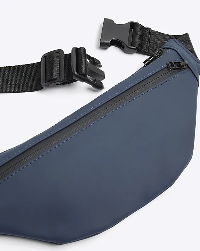 River Island Rubberised Zip Bum bag Navy Fashion