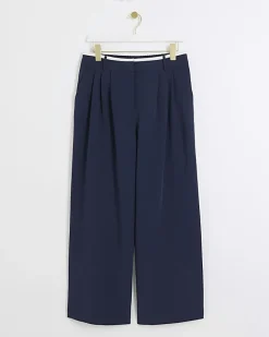 River Island Navy side stripe wide leg trousers Blue Fashion