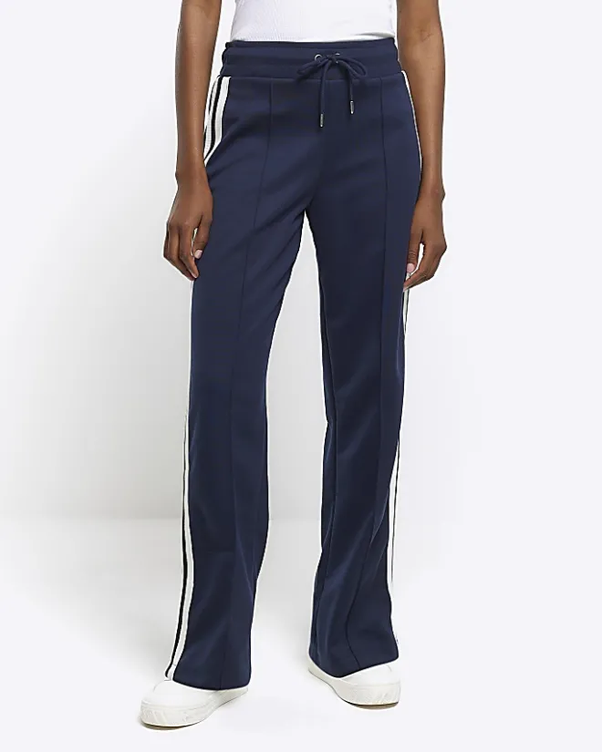 River Island Navy side stripe wide leg joggers Blue Best