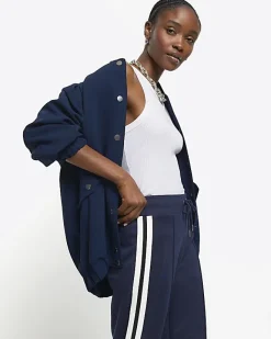 River Island Navy side stripe wide leg joggers Blue Best