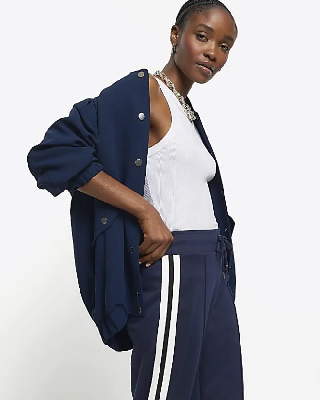 River Island Navy side stripe wide leg joggers Blue Best
