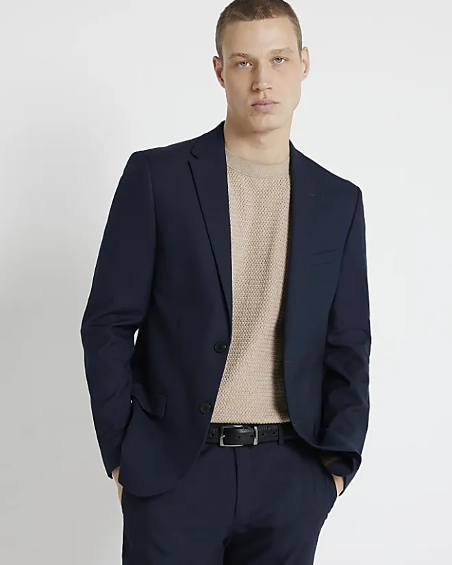 River Island skinny fit twill suit jacket Navy Online