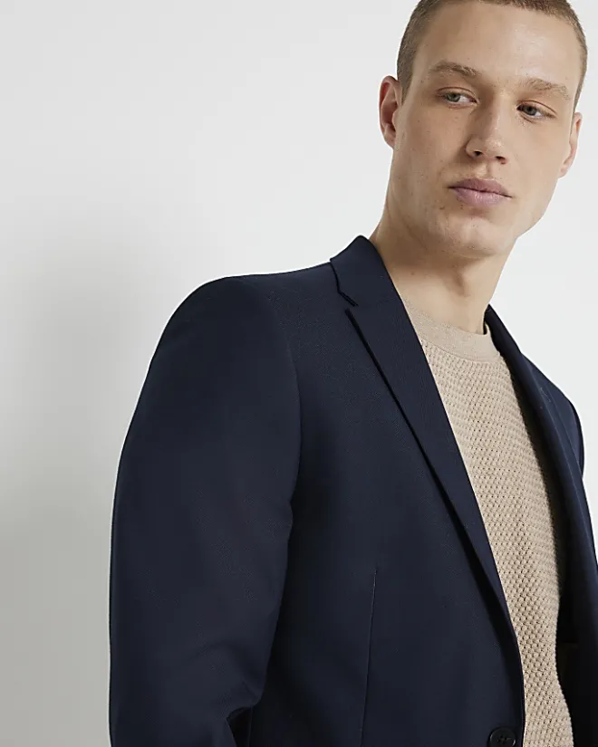 River Island skinny fit twill suit jacket Navy Online