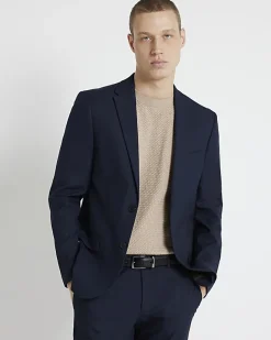 River Island skinny fit twill suit jacket Navy Online