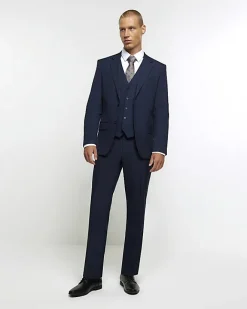 River Island skinny fit twill suit waistcoat Navy Online