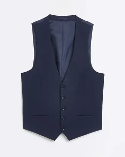 River Island skinny fit twill suit waistcoat Navy Online