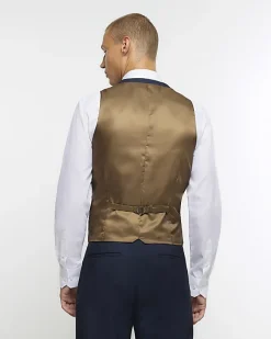 River Island skinny fit twill suit waistcoat Navy Online