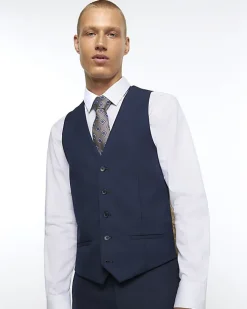 River Island skinny fit twill suit waistcoat Navy Online