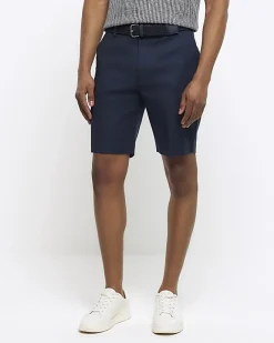 River Island slim fit belted chino shorts Navy Clearance