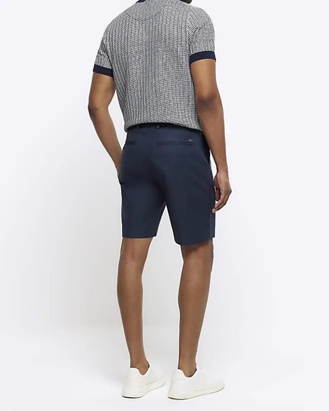 River Island slim fit belted chino shorts Navy Clearance
