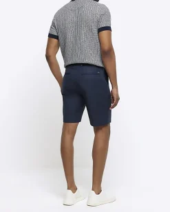 River Island slim fit belted chino shorts Navy Clearance