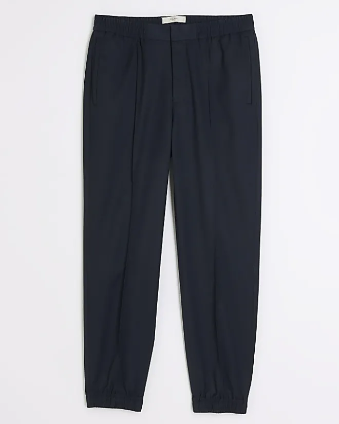 River Island slim fit cuffed smart joggers Navy Clearance