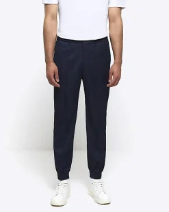 River Island slim fit cuffed smart joggers Navy Clearance