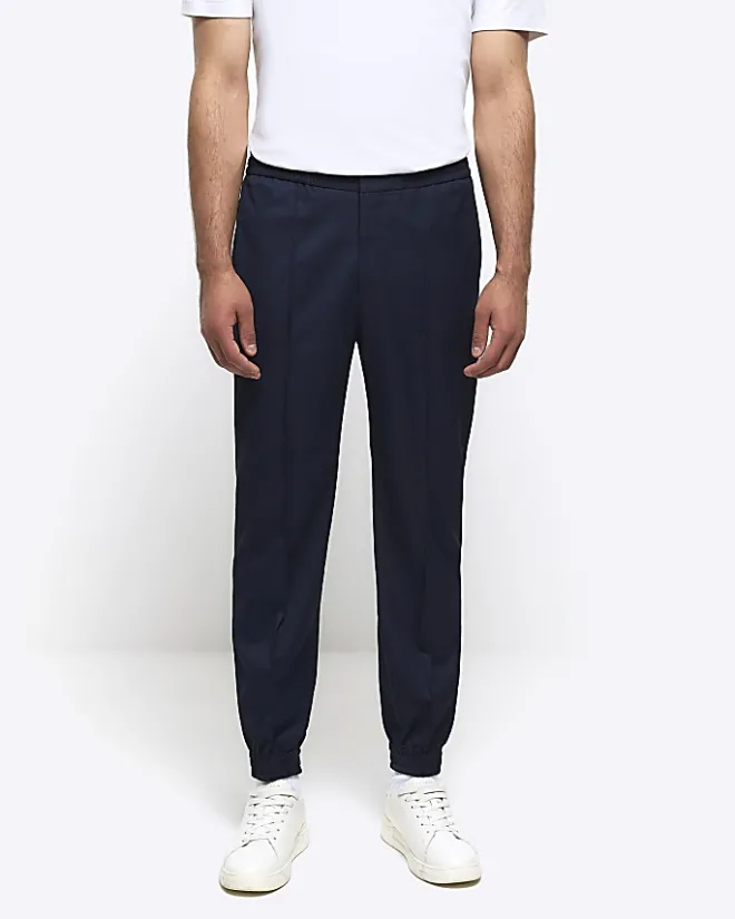 River Island slim fit cuffed smart joggers Navy Clearance