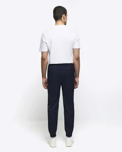 River Island slim fit cuffed smart joggers Navy Clearance