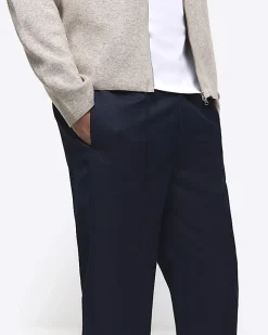 River Island slim fit cuffed smart joggers Navy Clearance