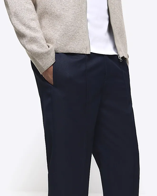 River Island slim fit cuffed smart joggers Navy Clearance