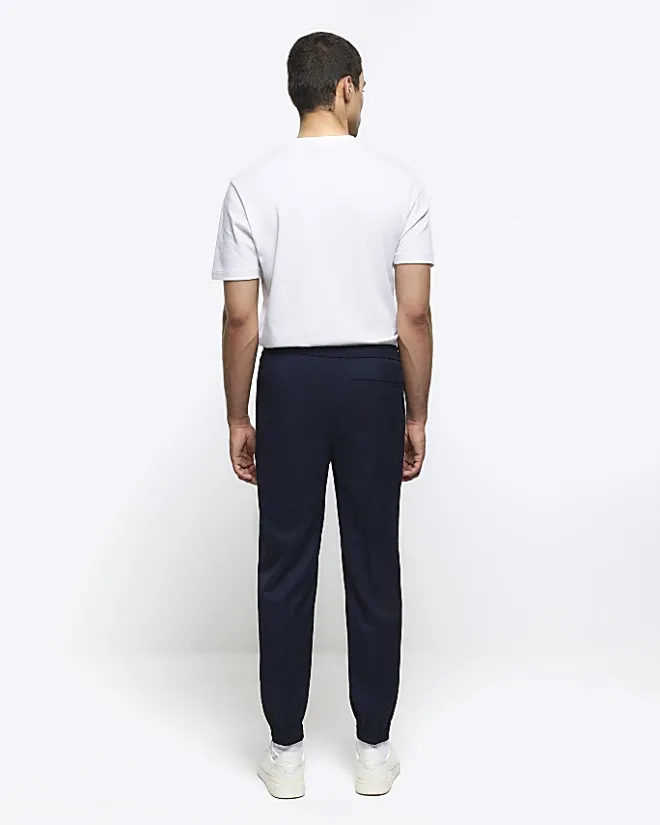 River Island slim fit cuffed smart joggers Navy Clearance