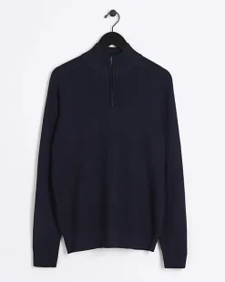 River Island slim fit diagonal half zip jumper Navy New