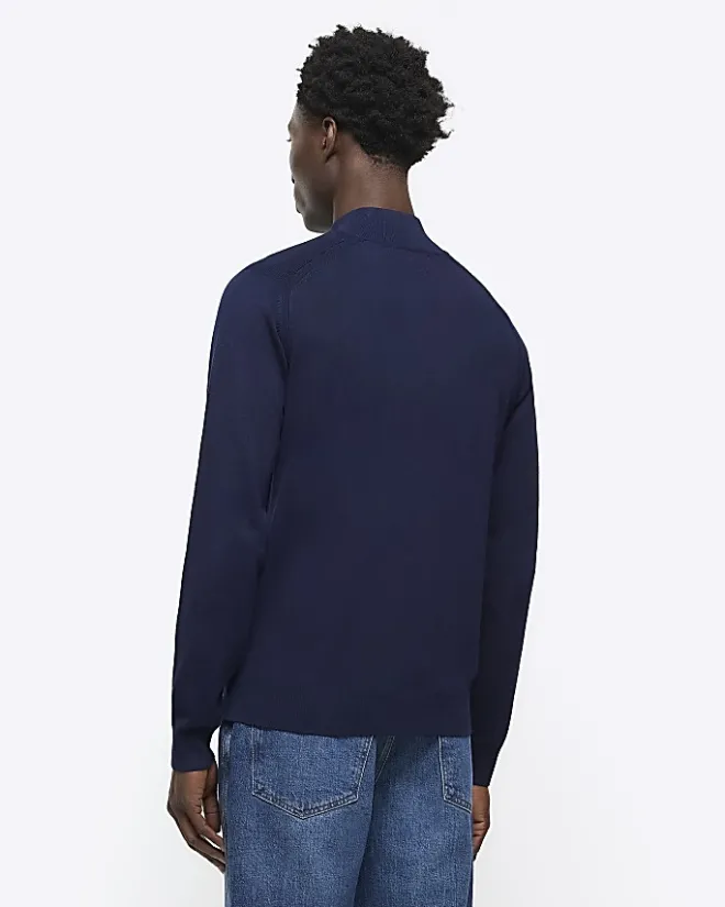 River Island slim fit half zip jumper Navy Discount