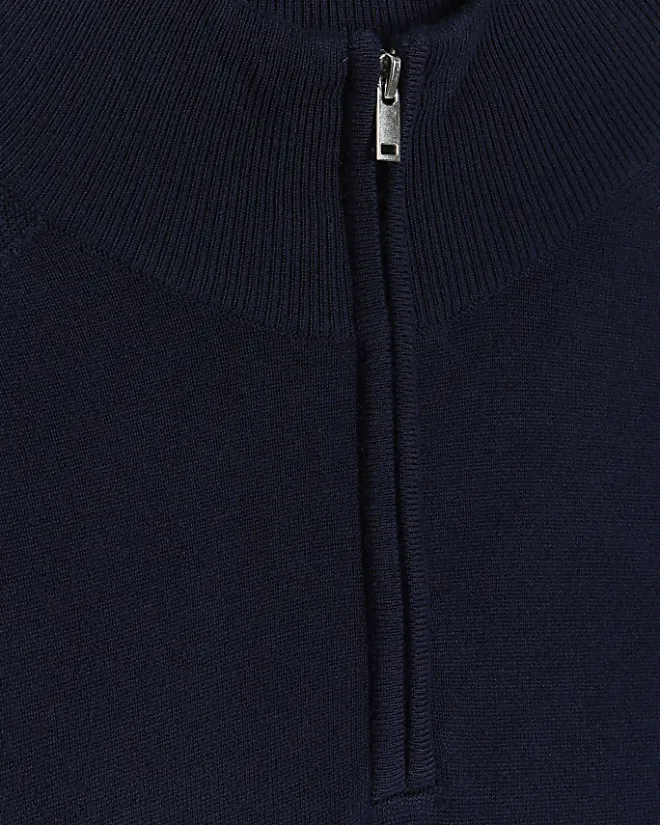 River Island slim fit half zip jumper Navy Discount