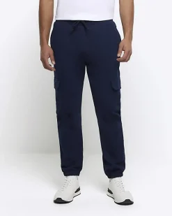 River Island slim fit smart cargo joggers Navy Sale