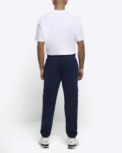 River Island slim fit smart cargo joggers Navy Sale
