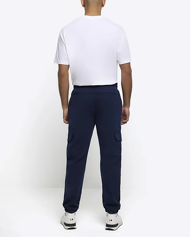 River Island slim fit smart cargo joggers Navy Sale