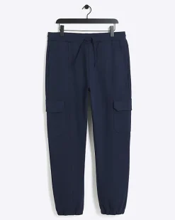 River Island slim fit smart cargo joggers Navy Sale