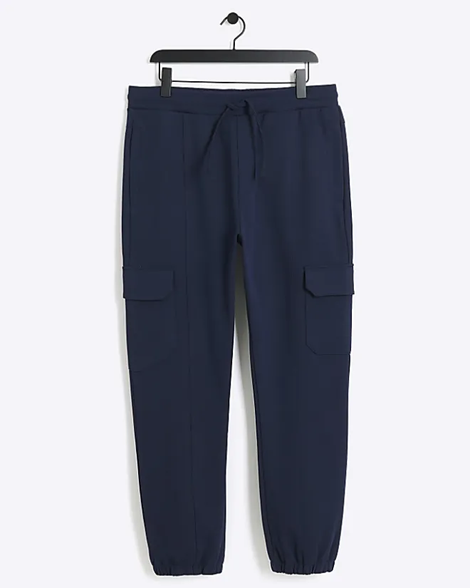 River Island slim fit smart cargo joggers Navy Sale