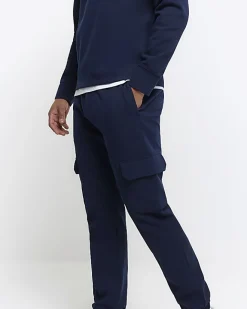 River Island slim fit smart cargo joggers Navy Sale