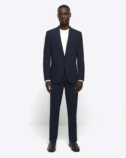 River Island slim fit textured suit jacket Navy Sale