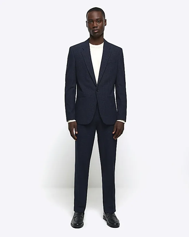 River Island slim fit textured suit jacket Navy Sale