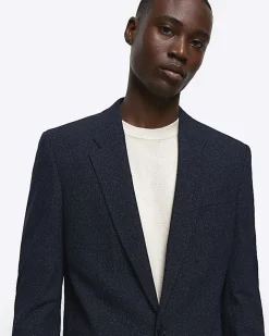 River Island slim fit textured suit jacket Navy Sale