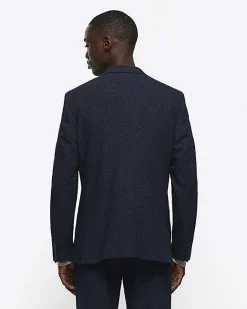 River Island slim fit textured suit jacket Navy Sale