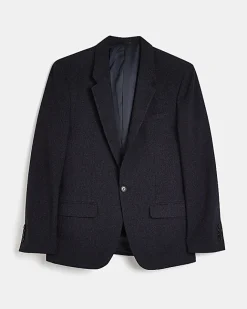 River Island slim fit textured suit jacket Navy Sale