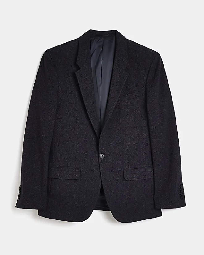 River Island slim fit textured suit jacket Navy Sale